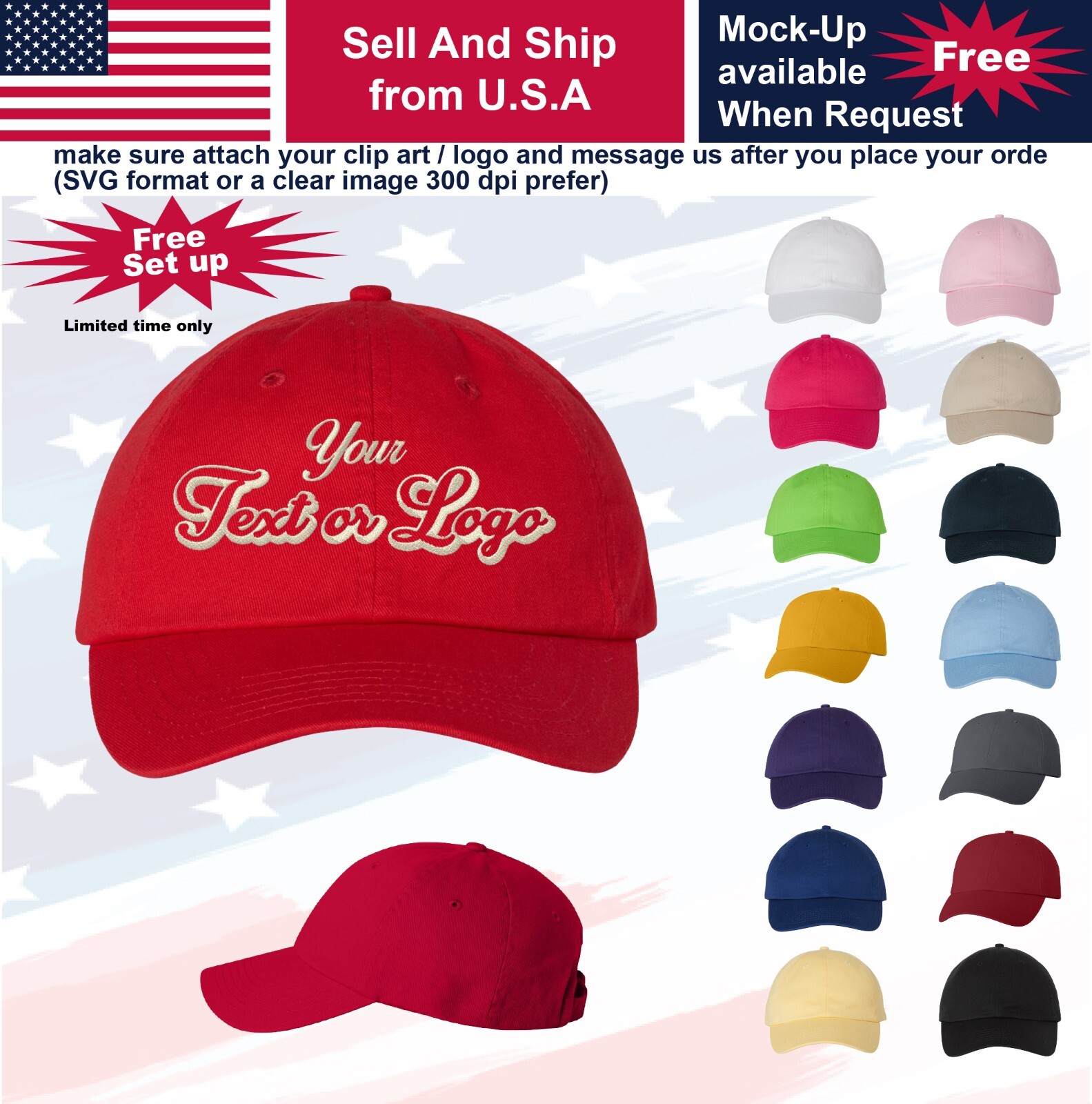 Personalized Custom Embroidered Baseball cap (text/logo)