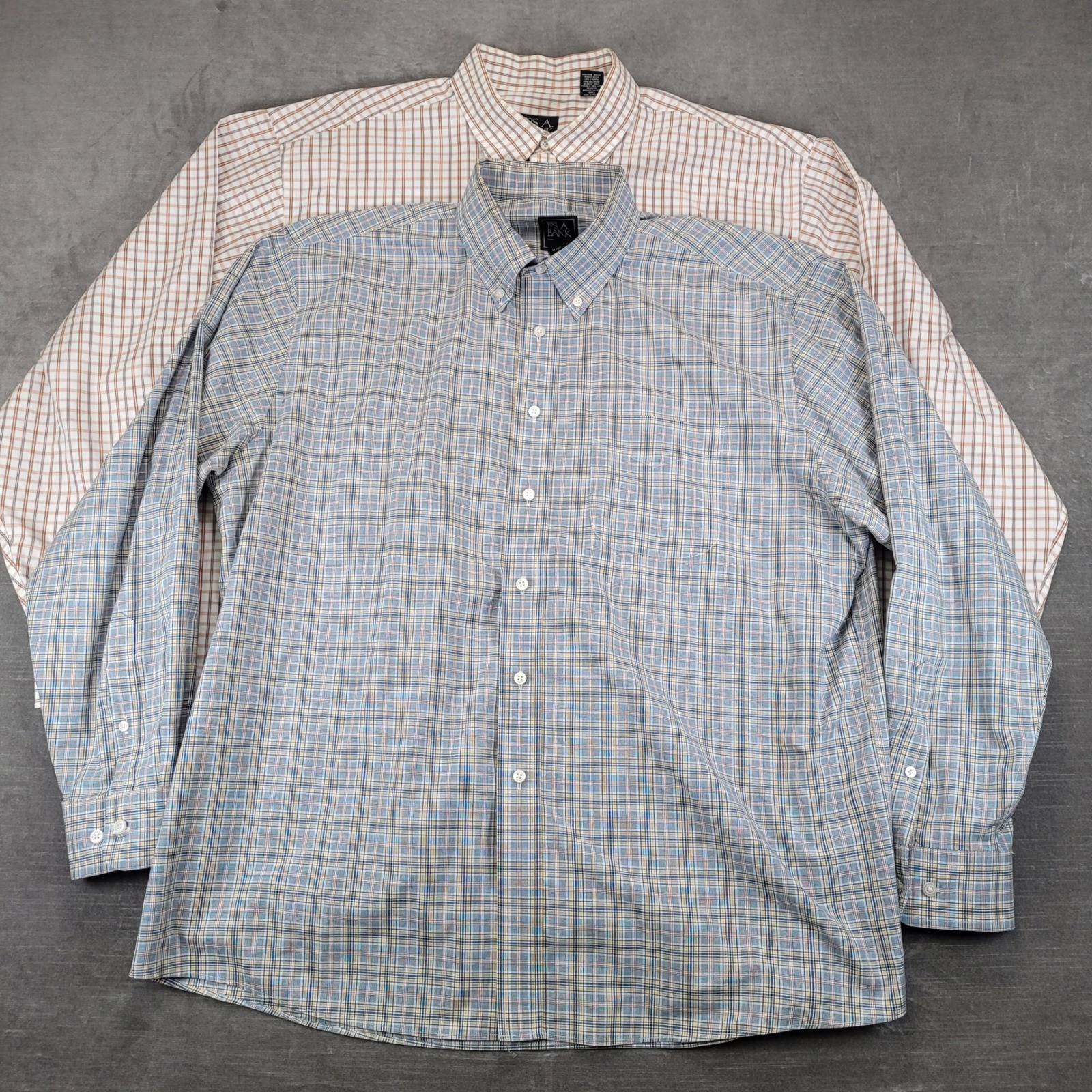 Lot of 2 Jos A Bank Traveler Collection Mens XL Button Down Shirts Plaid Cotton
