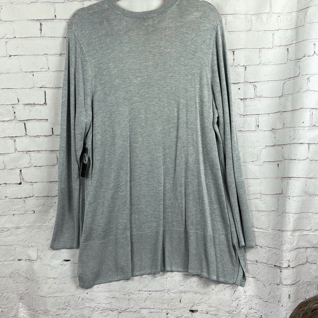 Worthington Sweater Womens L 0X Cardigan Open Longline 100% Rayon Heather Gray
