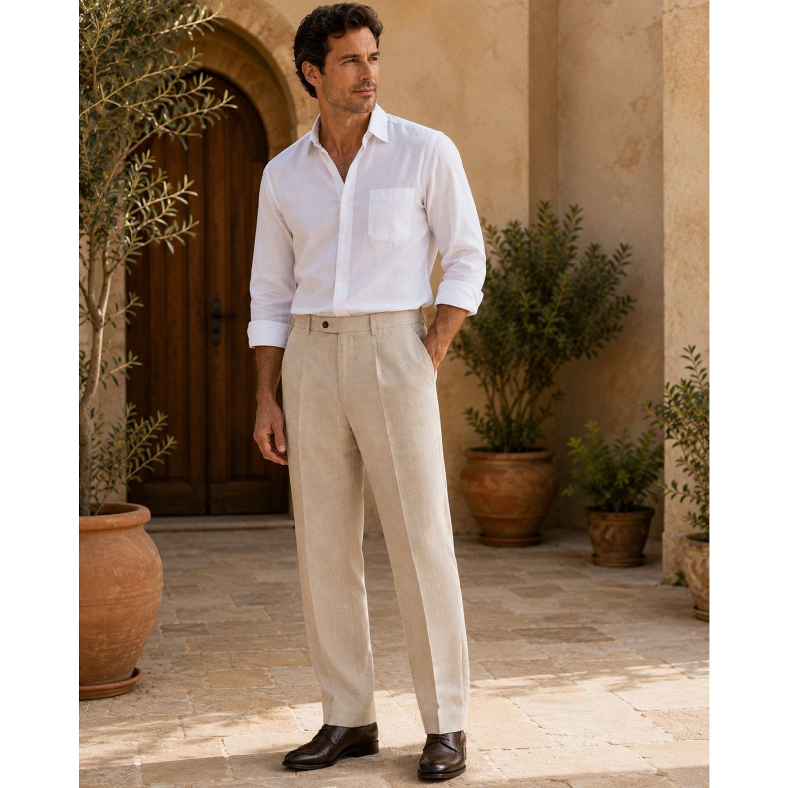 Mondo di Marco Men’s Beige Linen Blend Dress Slacks 33 Italian Made Classic Fit