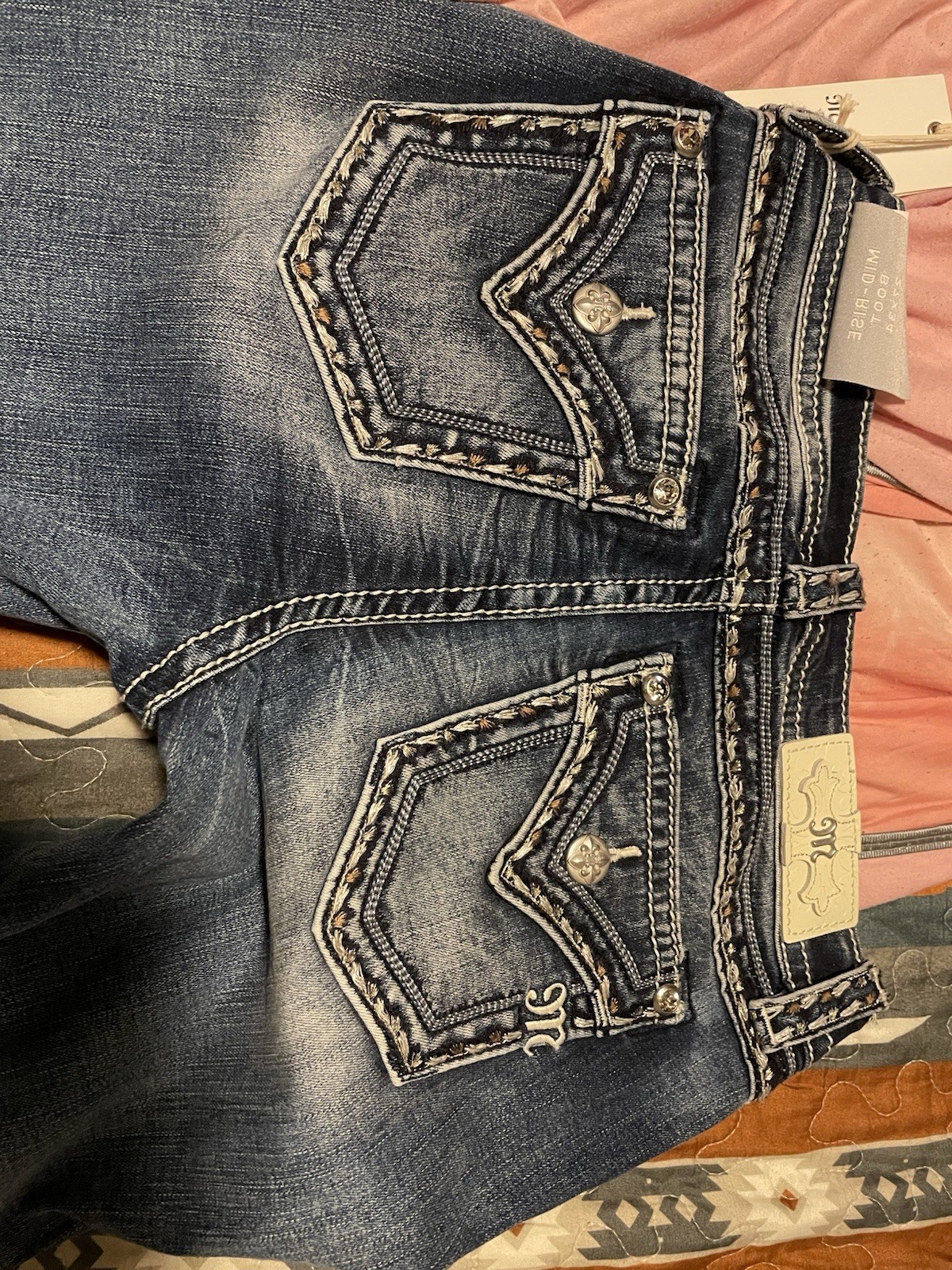 Miss Me Jeans Womens 27X34 Embroidered Bling Mid Rise Boot Cut Western