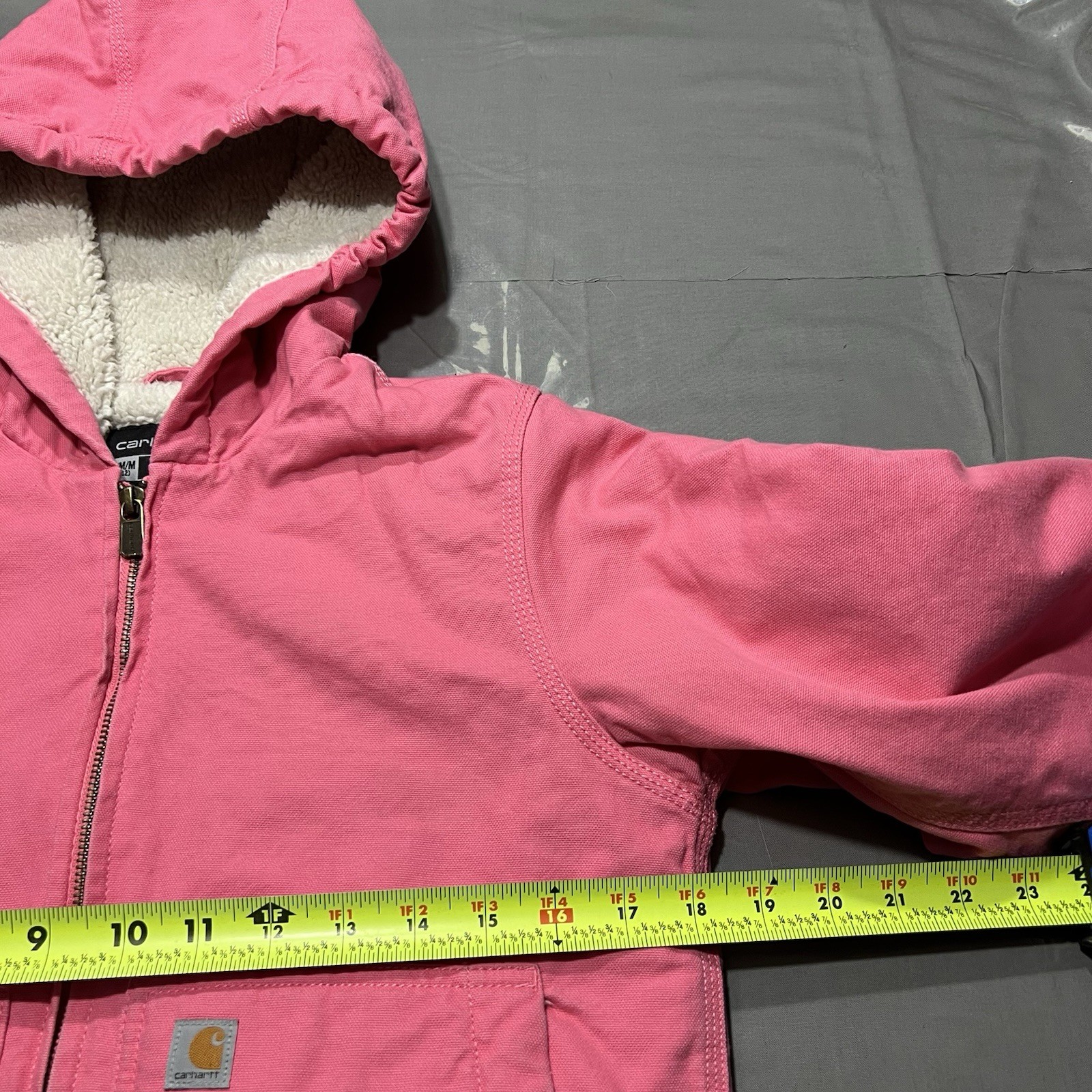 Carhartt OJ9564-G Girls Medium (10-12) Sherpa Hooded Jacket Pink Canvas Full Zip