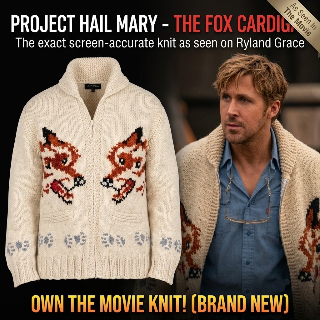 Project Hail Mary Wolf Cardigan Ryan Gosling Grace Beige Fox Knitted Zip Sweater