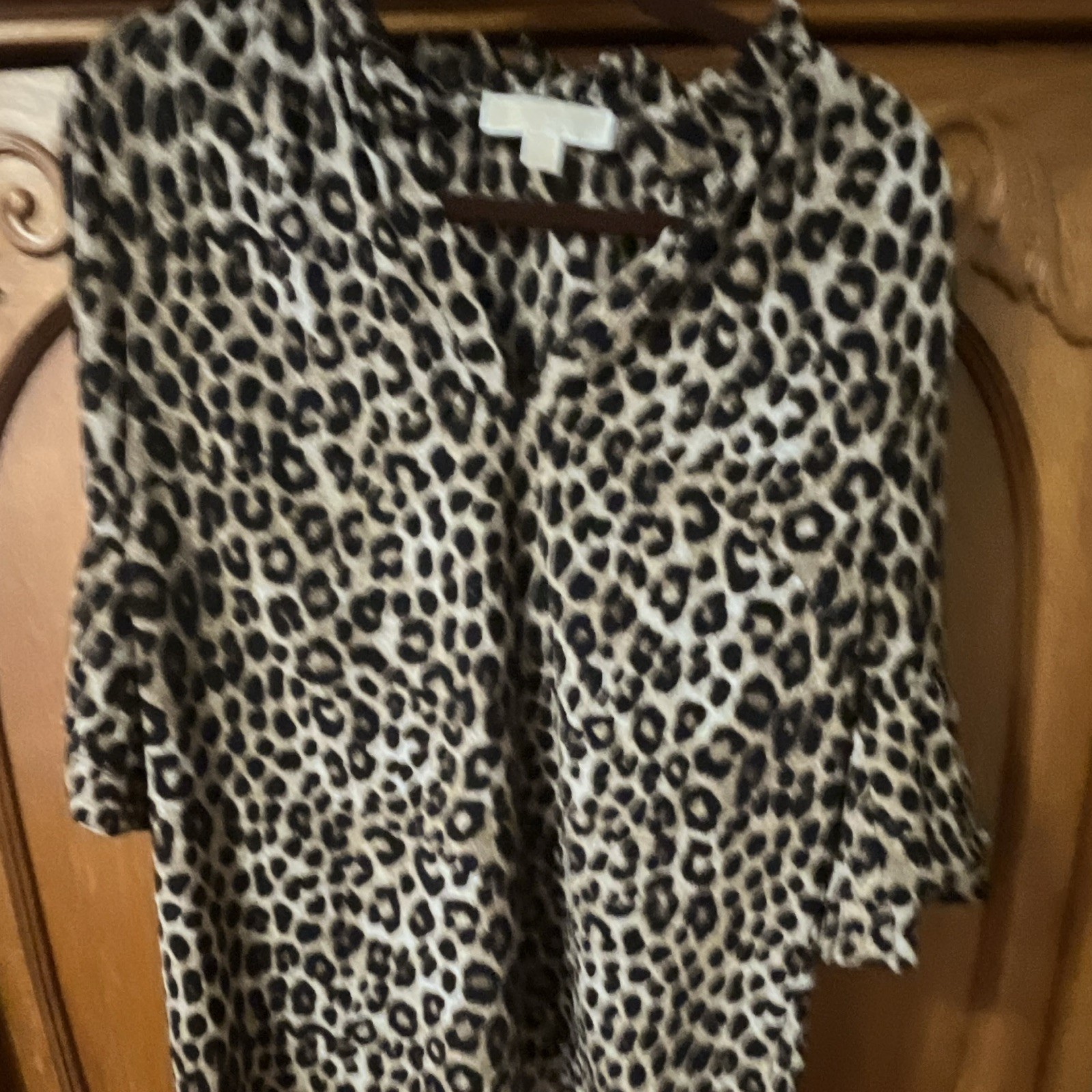 Michael Kors Beige/Black Leopard Animal Print A-Line V-Neck Bell Sleeve Blouse