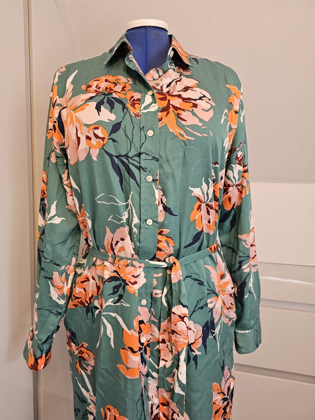 GANT jade green floral peony print shirt dress 14
