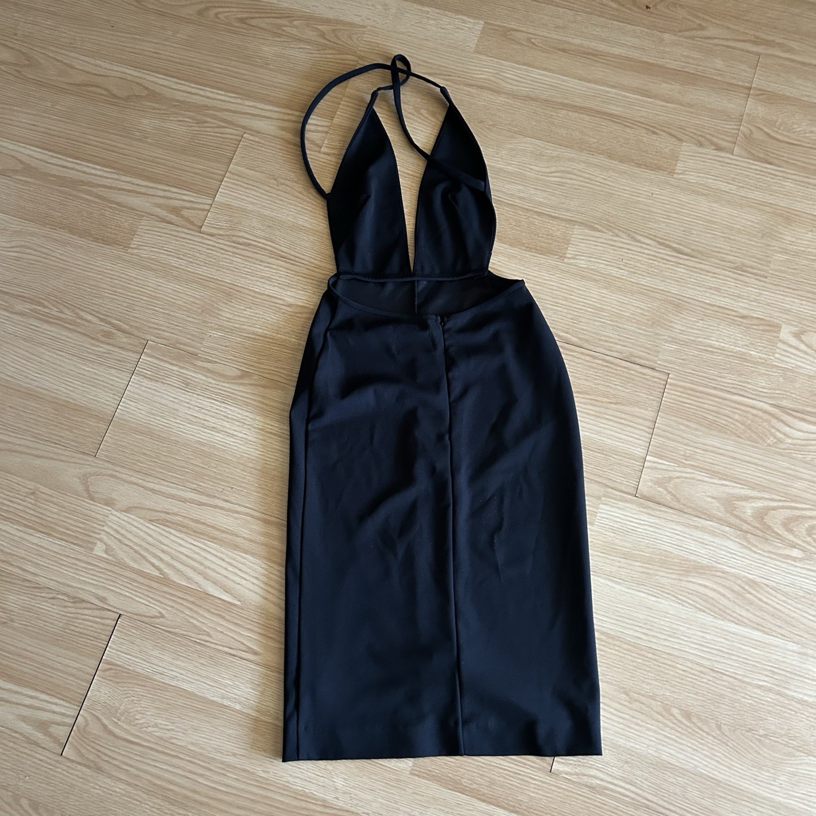 Solace London Black Halter Cross V-Neck Dress Size 4