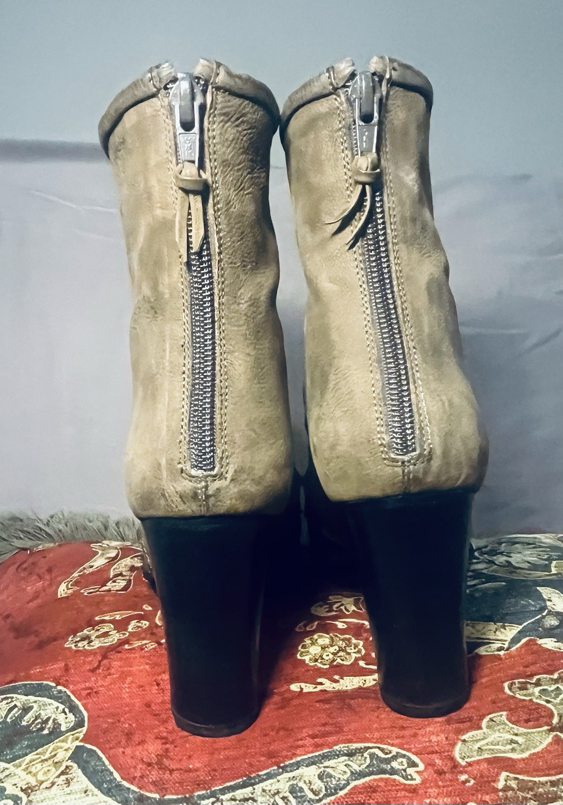 Stuart Weitzman Brown Leather Zip Ankle Boots Block Heel Square Toe Womens 8.5M