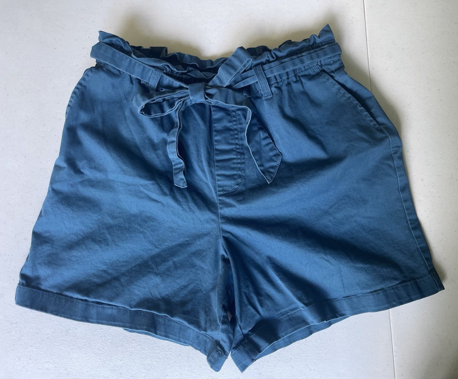 Candace Cameron Bure Paperbag Waist Tie Shorts Blue XS Pull On Womens