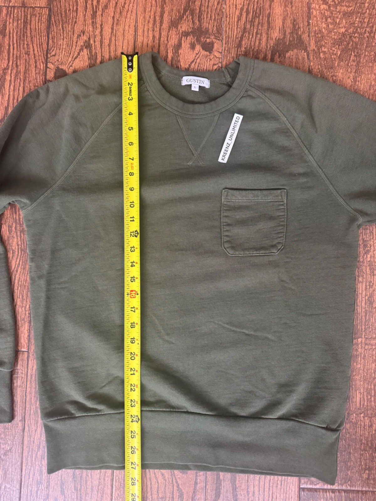 Gustin Garment Washed Pocket Sweatshirt in Green – Made in USA – Size Large