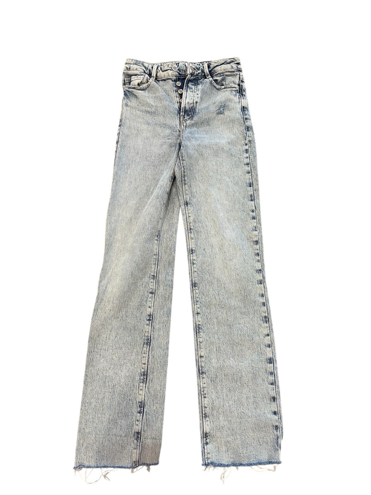 Zara Raw Hem Women’s Sz 2 Light Wash Blue Denim Button Down Jean