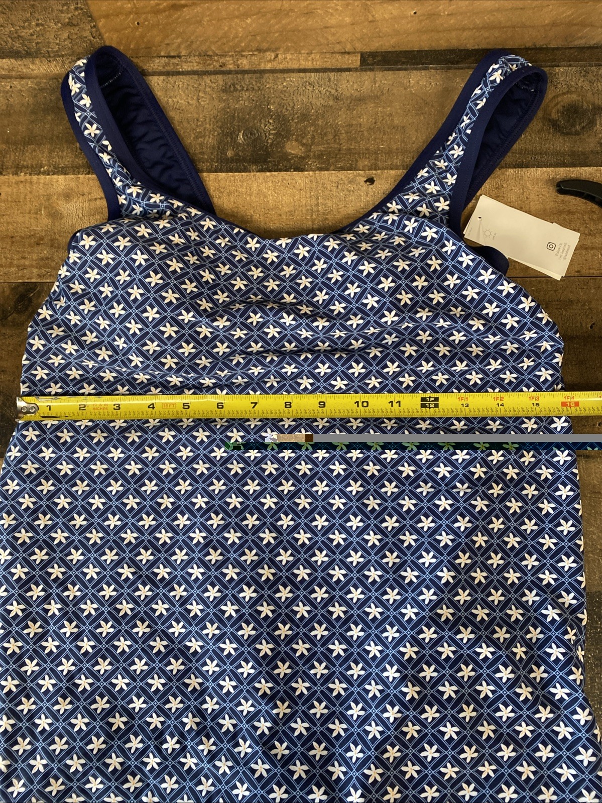 Lands’ End Blue Geo Floral Print Swim Dress w/ Attached Shorts Size XS 2-4 New