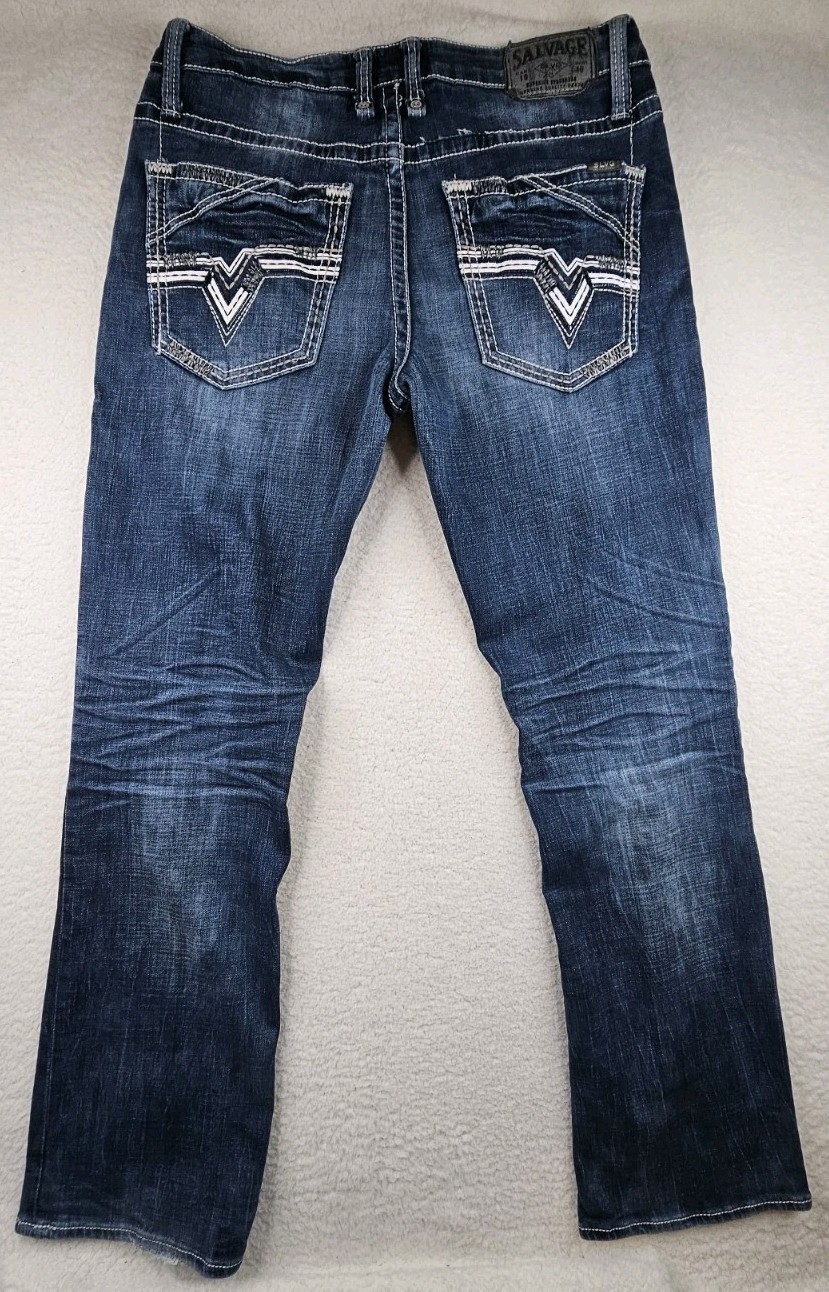 Buckle SLVG Salvage Jeans Mens 34×34 Mayhem Regular Bootcut Blue Denim