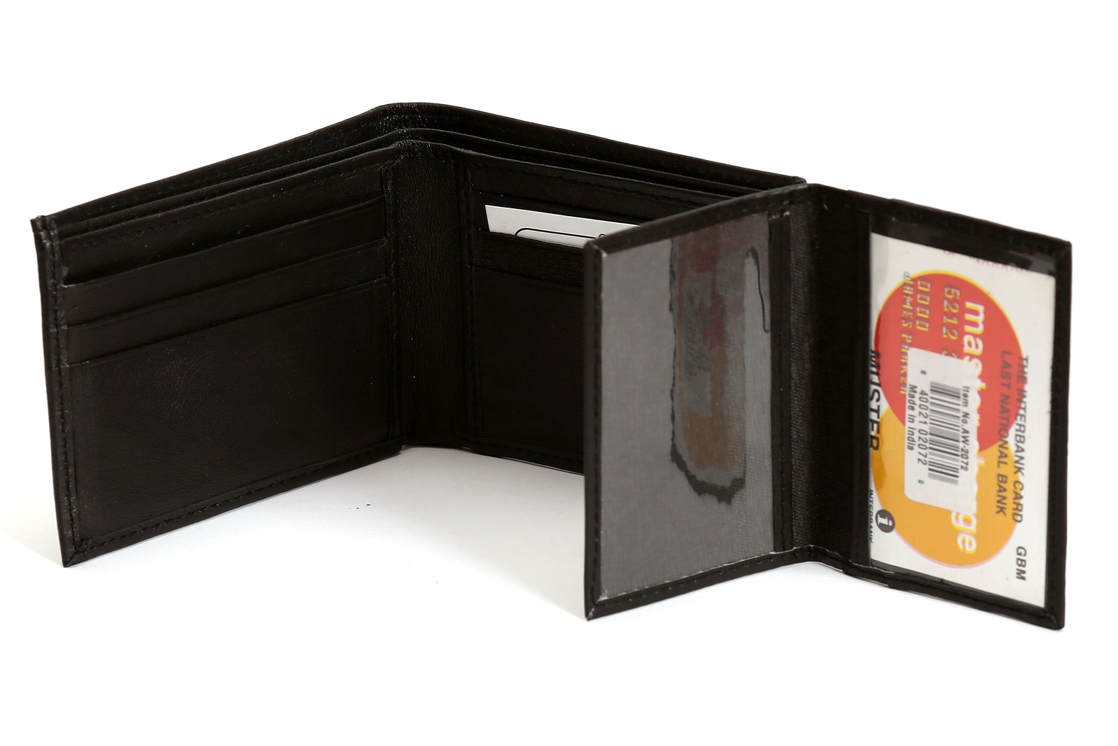 Leather Bifold Wallet 8 Credit Card Slots 2 ID Window Black 4.25 x 3.00 inches