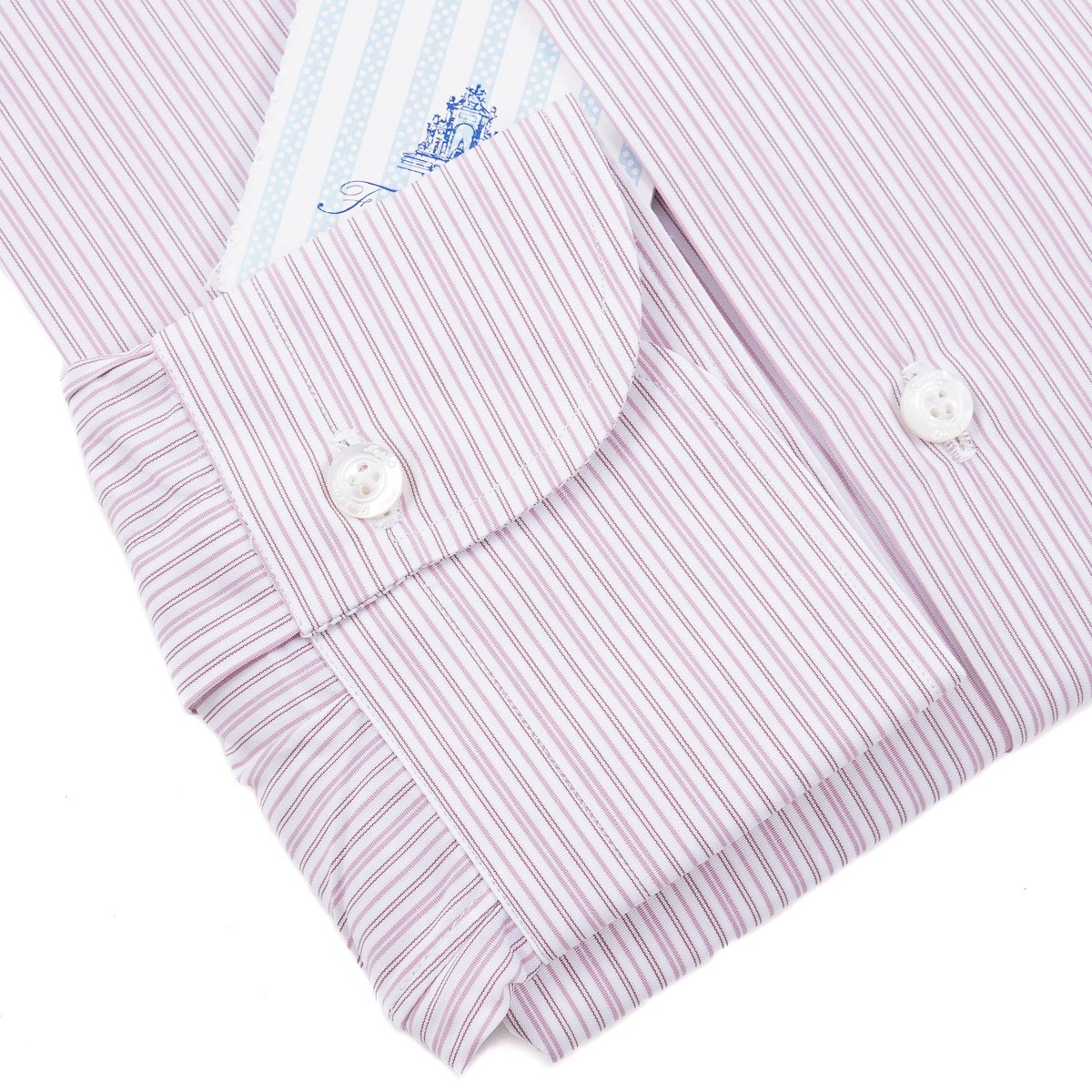 Finamore Napoli Pink-Burgundy Stripe Cotton Dress Shirt 17 x 37 (Eu 43) NWT