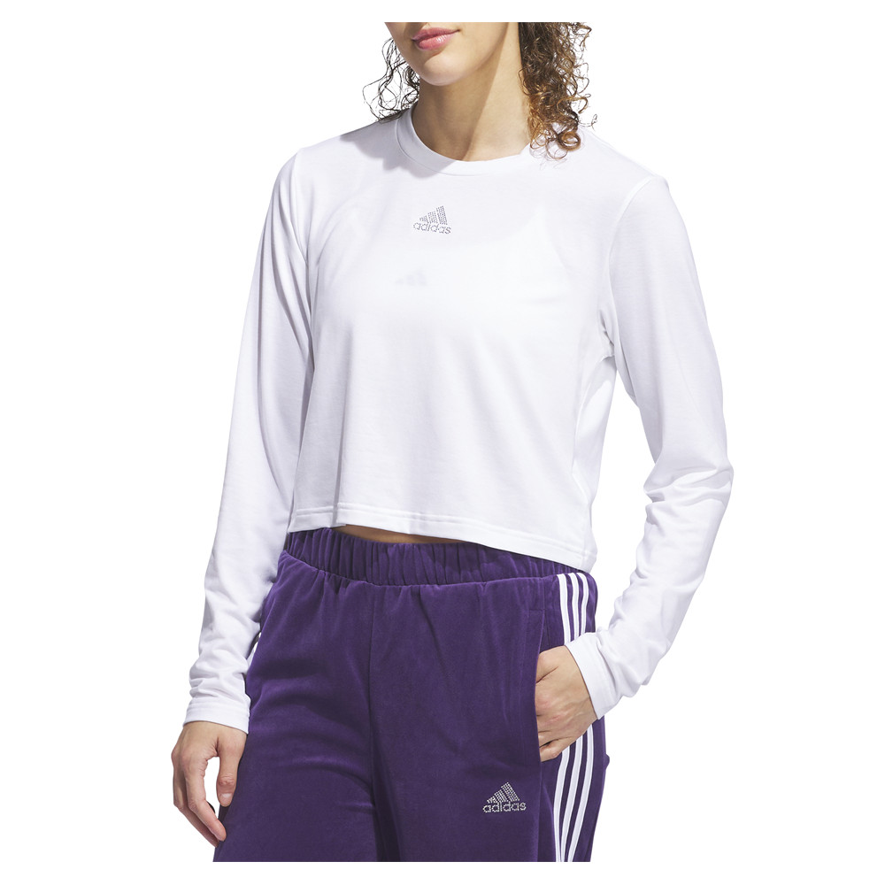 adidas Y2k Glam Crew Neck Long Sleeve T-Shirt Womens White Casual Tops JI6972-A