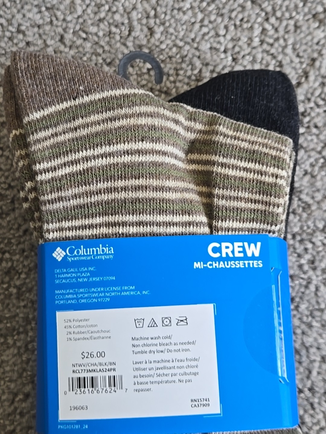 Columbia 4 Pair Every Day Crew Socks Men’s Sz 6-12 NWT Blue Black Taupe Gray