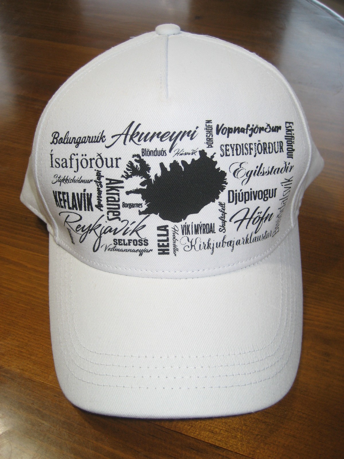 Iceland Souvenir Baseball Hat Cap White w/Map & City List NEW Icemart Adjustable