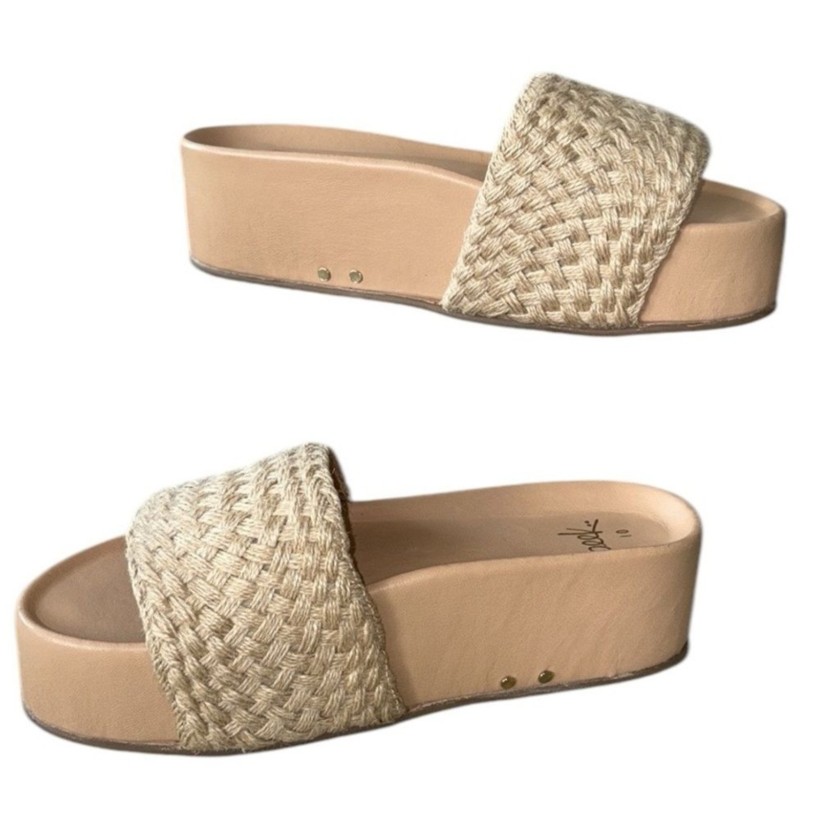 NWT RARE Beek Tan Woven Jute Leather Platform Sandals Slides – 10