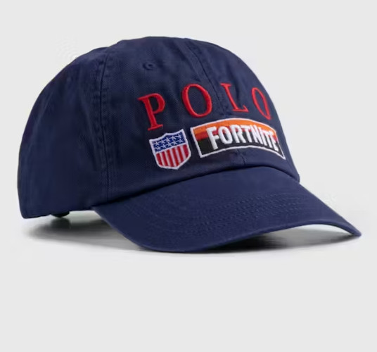 NWT Polo Ralph Lauren Navy Blue/Red FORTNITE LOGO Men’s Ball Cap Hat WHITE Pony