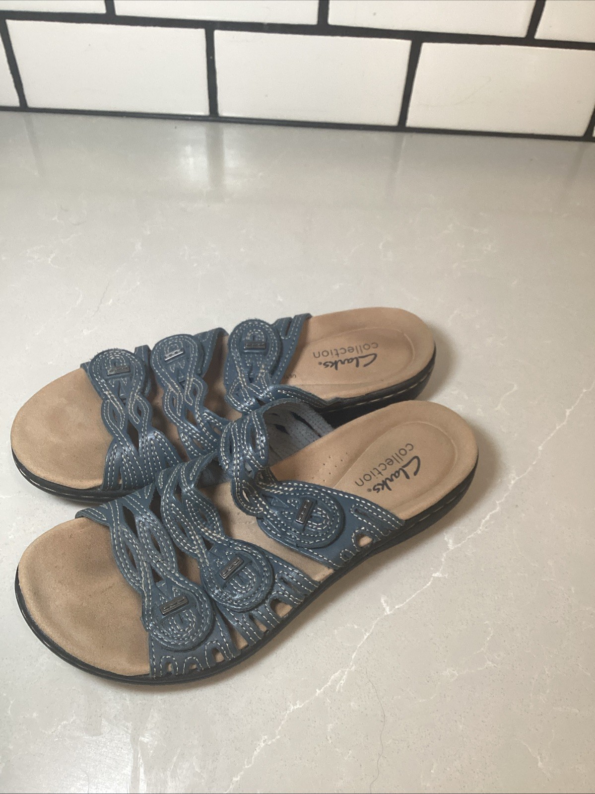Clark’s Collection Laurieann Cove Blue/Grey Leather Sandals Women’s 6