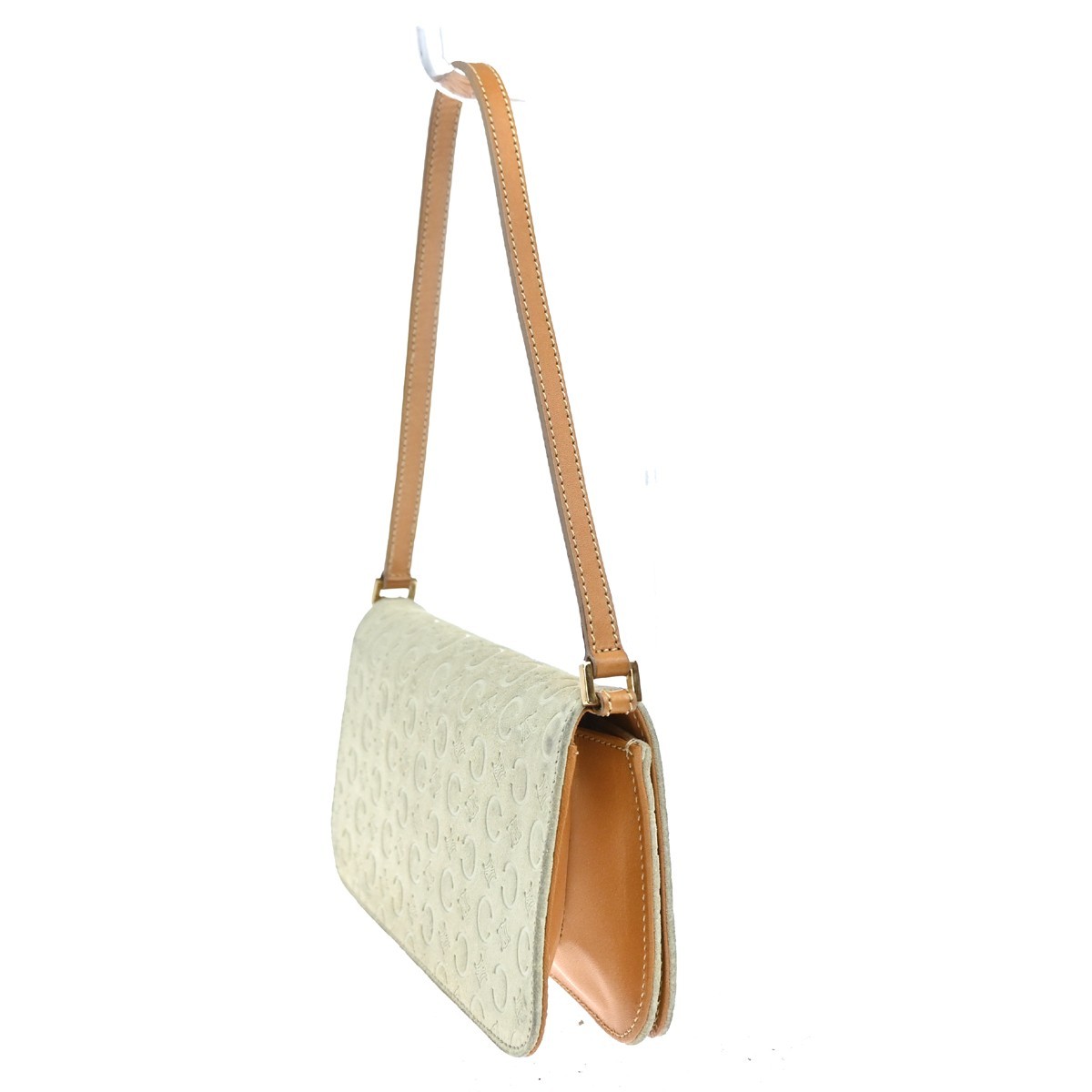 CELINE Logo C Macadam Shoulder Bag Leather Suede Ivory GHW Italy 69KC034