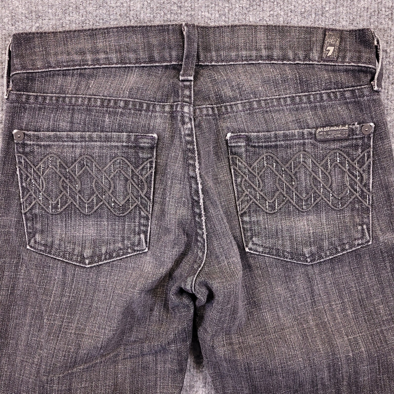 7 For All Mankind Straight Leg Jeans Women 27×27 Black Charcoal Low Rise Stretch