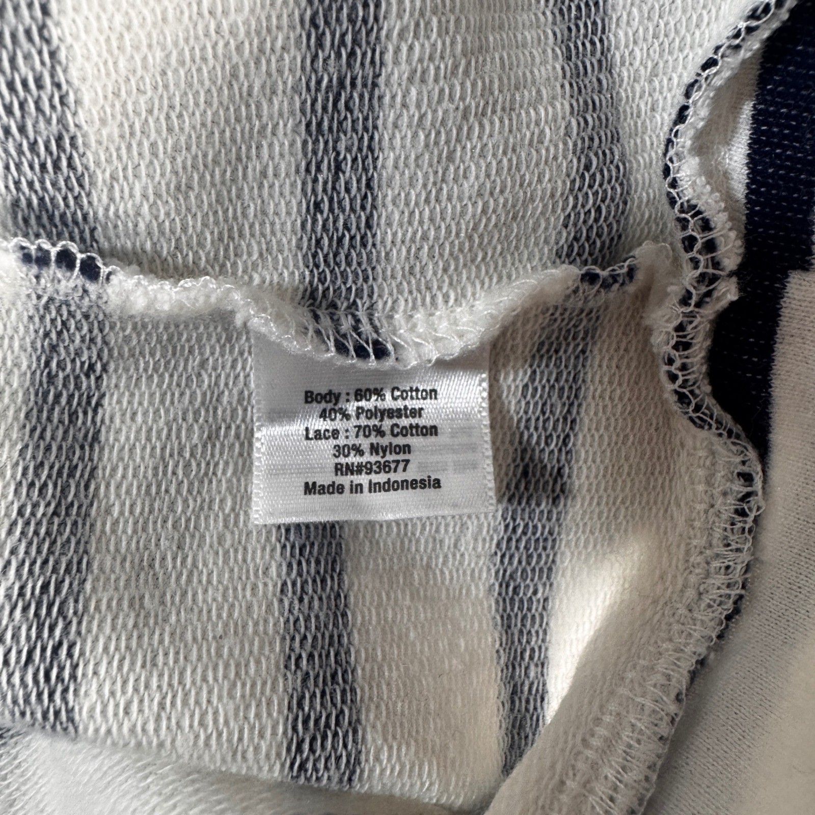 ana A New Approach Striped Lace Yoke Batwing Sleeve Top White Navy Large