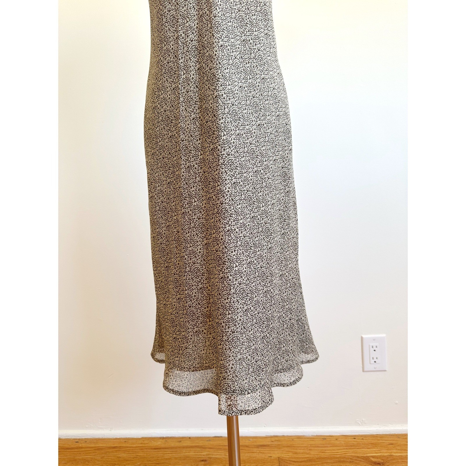 VTG Y2K Ann Taylor Brown Abstract Silk Midi Slip Dress Sz 2 90s Fairy Feminine