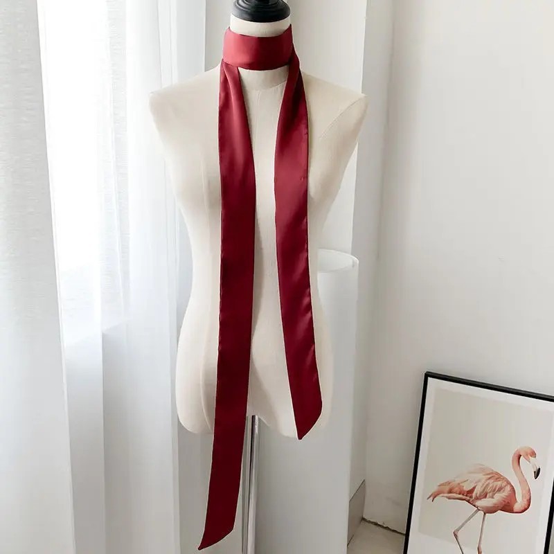 5x200cm Satin Silk Narrow Scarf Neckerchief Solid Neck Scarves Long Silk Thin