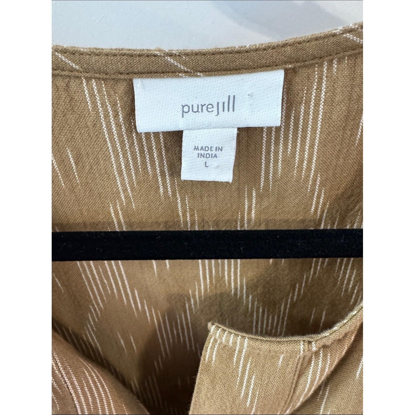 Ikat-Print Olive Split-Neck Relaxed Pullover Tunic with Button
