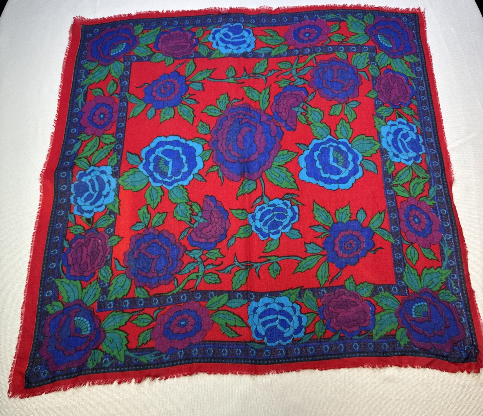Vintage Scarf Liz Claiborne? Floral Red Purple Blue 29”x30”