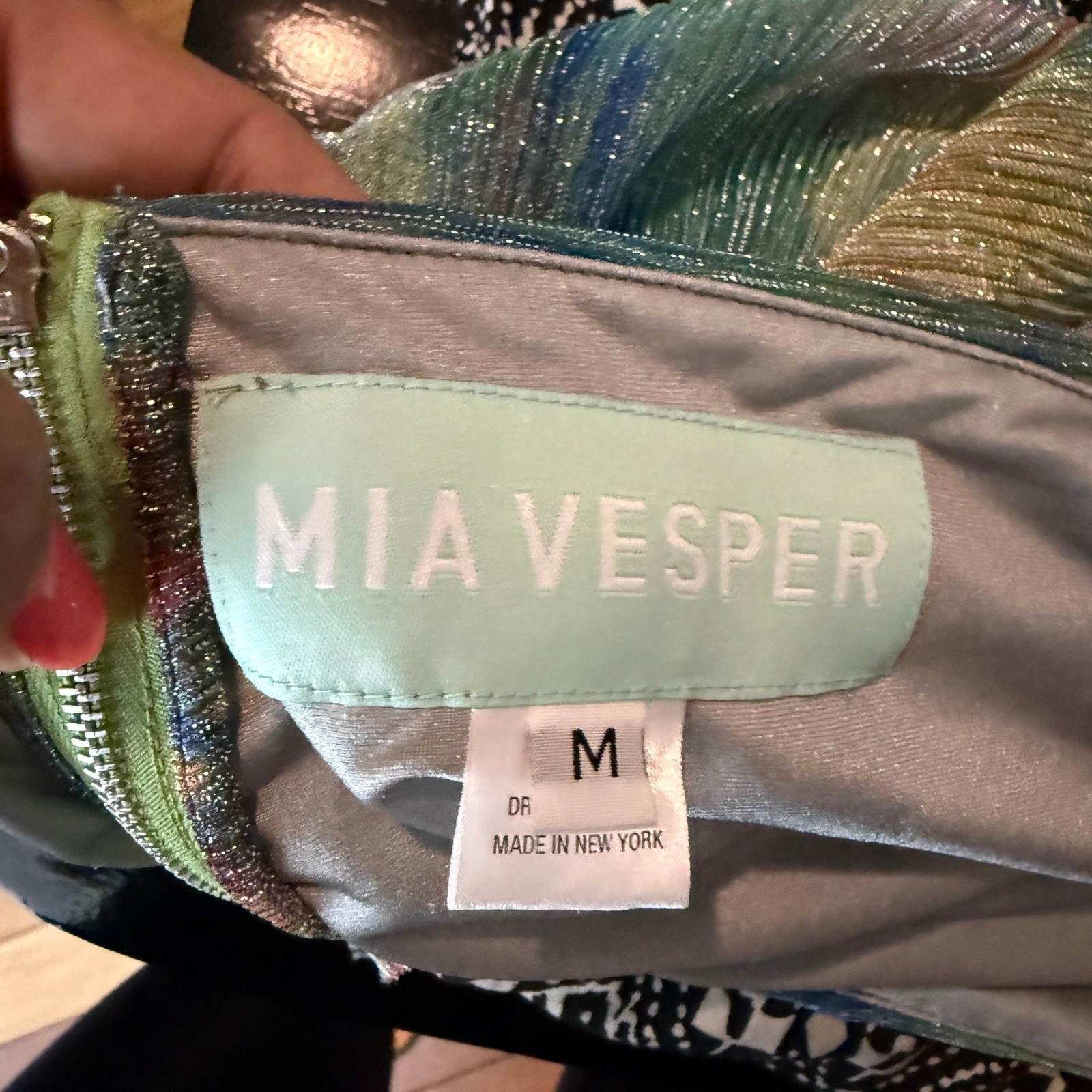 Mia Vesper Obscura Multi Color Metallic Tie Dye Draped Mini Skirt Size Medium