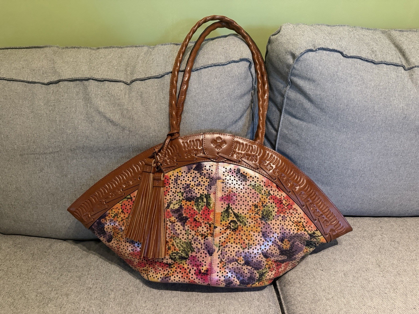 Patricia Nash Floral Dome Handbag Rainforest Zip Top Tassel Charm Lined Pockets