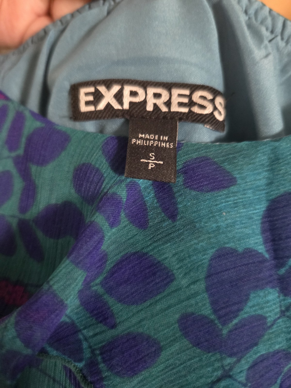 Express Teal Purple Floral Chiffon Maxi Dress Scoop Neck Smocked Pullover S