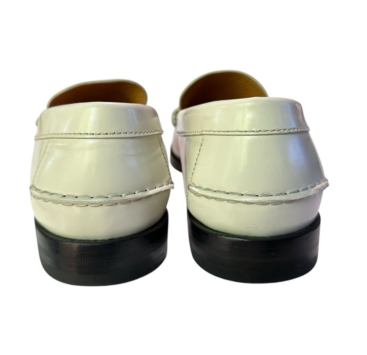 Men Genuine GUCCI Kaveh Webbing White Leather Loafers Shoes GG logo 9.5 US