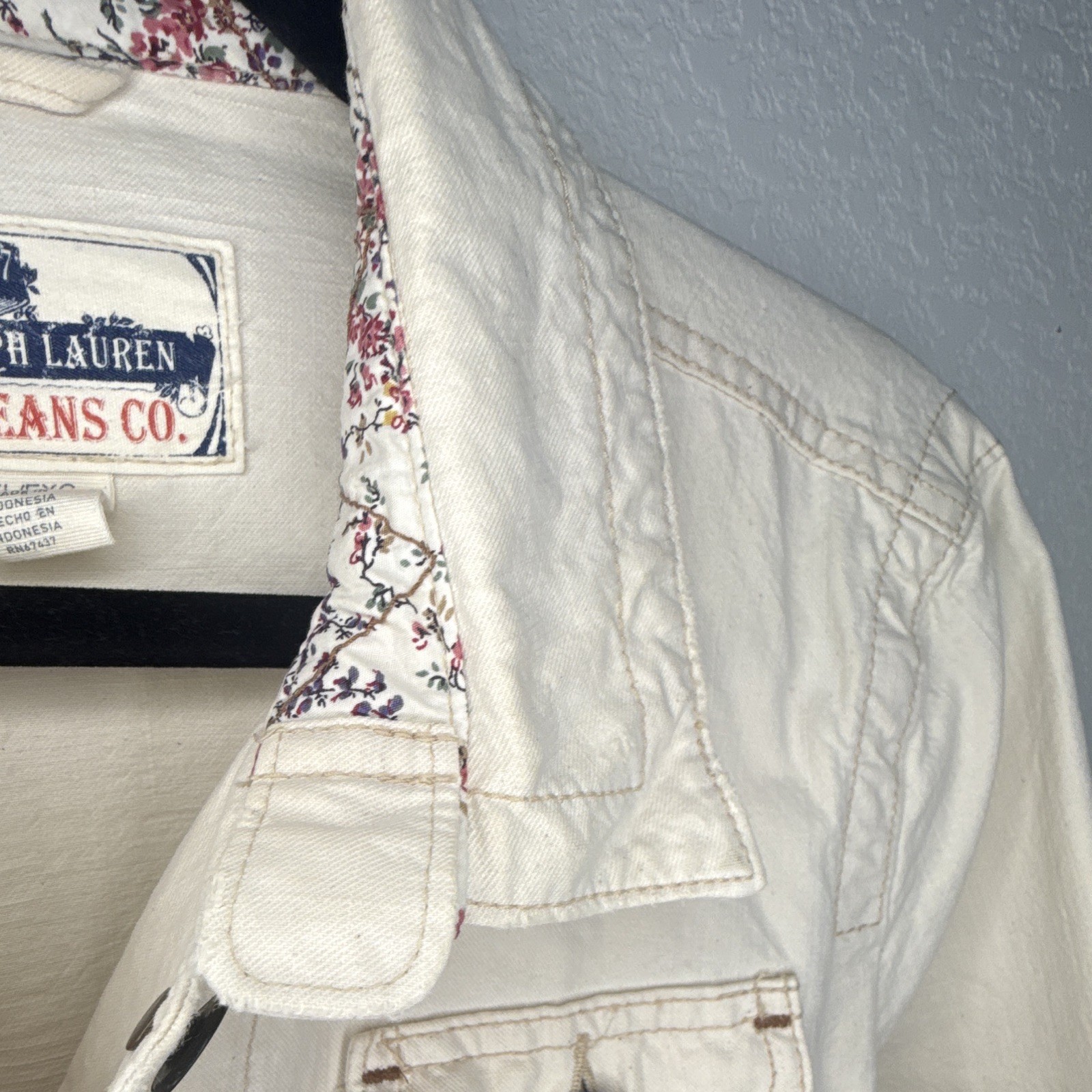Ralph Lauren Polo Jean Co Women’s XL Cotton Denim Ivory Jacket fits like a Lrg