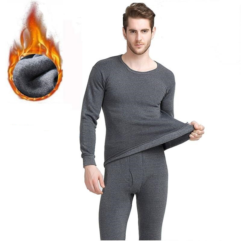 Men 100% Cotton Fleece Lined Thermal Long Johns Top & Bottom 2Pc Underwear Set