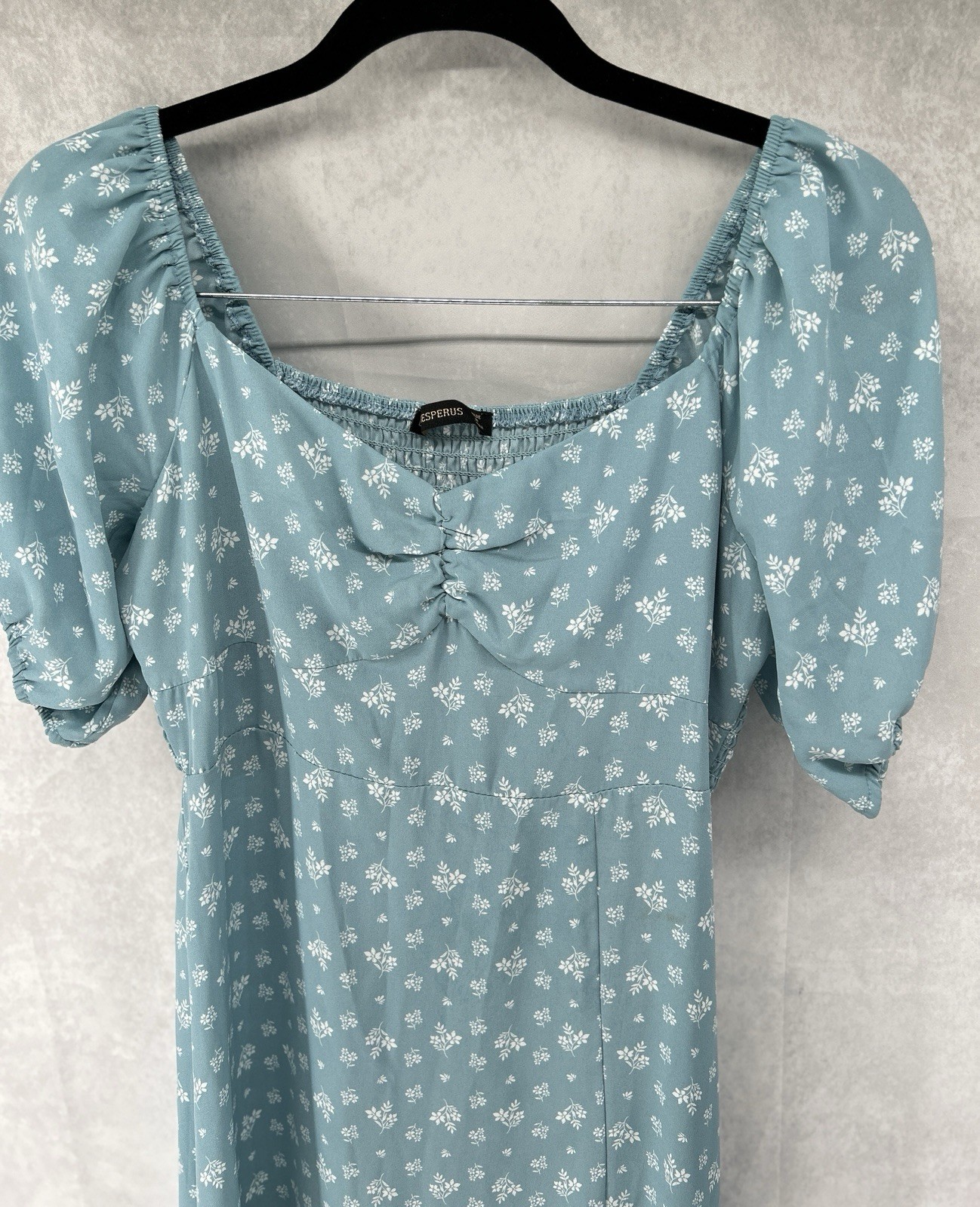 Hesperus Peasant Blue Floral A-line Dress Sz S Cottage Core Empire Waist Midi