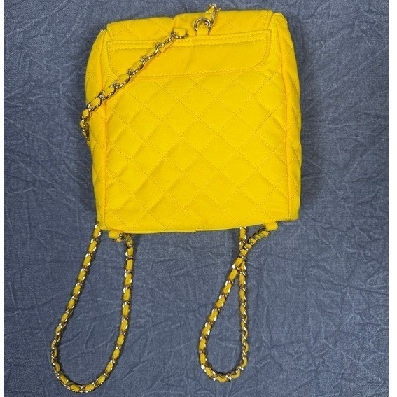 Forever 21 Yellow Quilted Mini Backpack Gold Chain Straps Turn Lock Closure