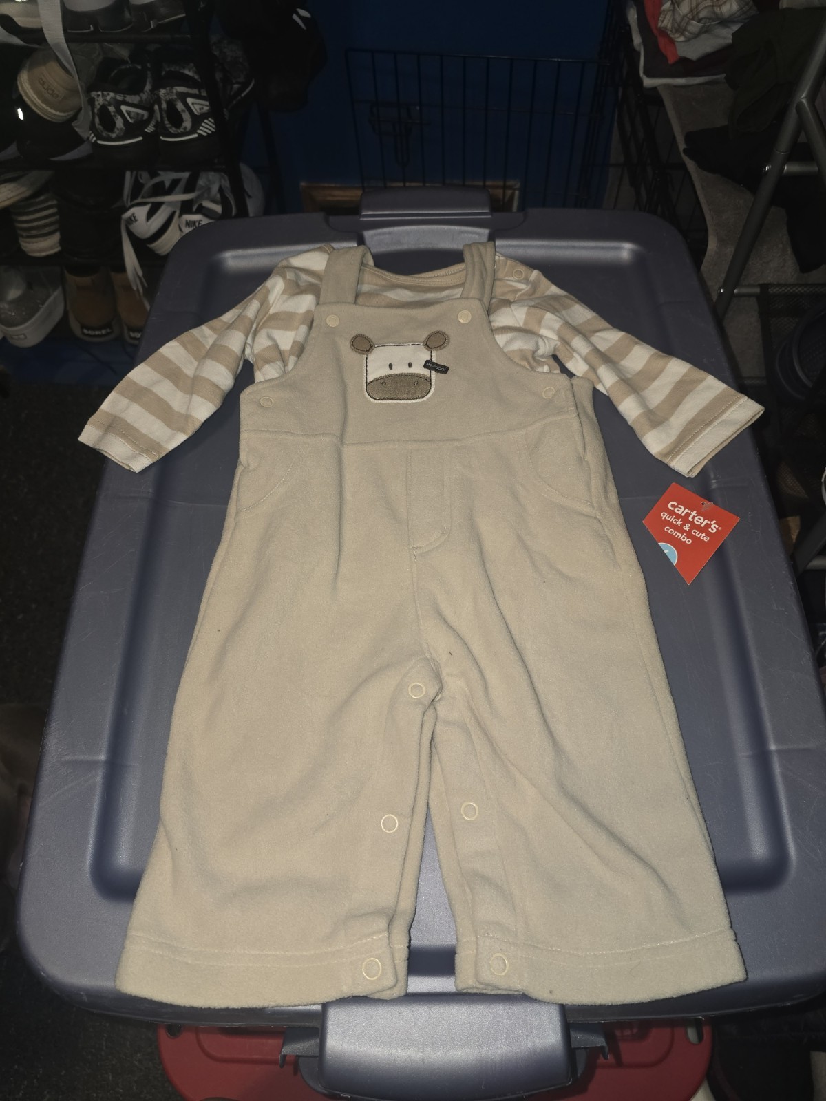 Carter’s Unisex Baby 6 Months Cow Overall & Striped Shirt 2 Piece Set