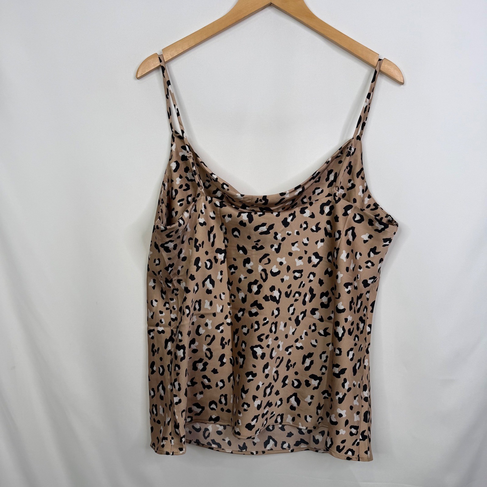 Skies Are Blue Leopard Print Cowl Neck Satin Camisole Top Tan XL NWT