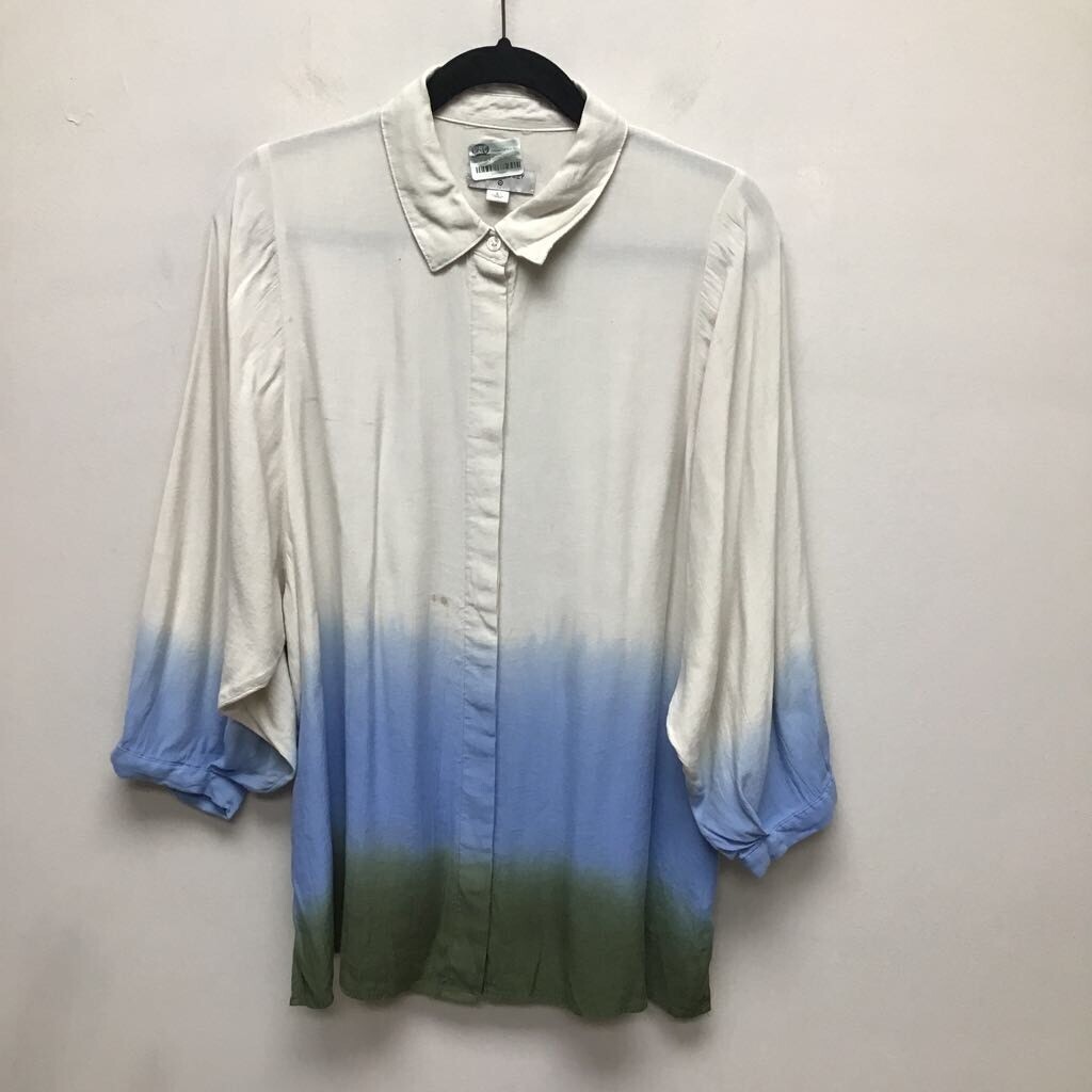Rachel Comey Womens Button Up Shirt Beige Dip Dye Long Sleeve Cuff Collar L New