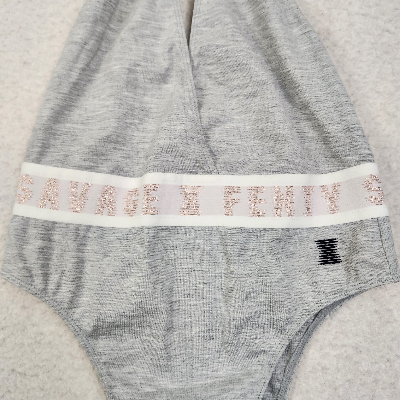 Savage X Fenty Womens Size Small Gray Deep Plunge V-Neck Snap Crotch Bodysuit
