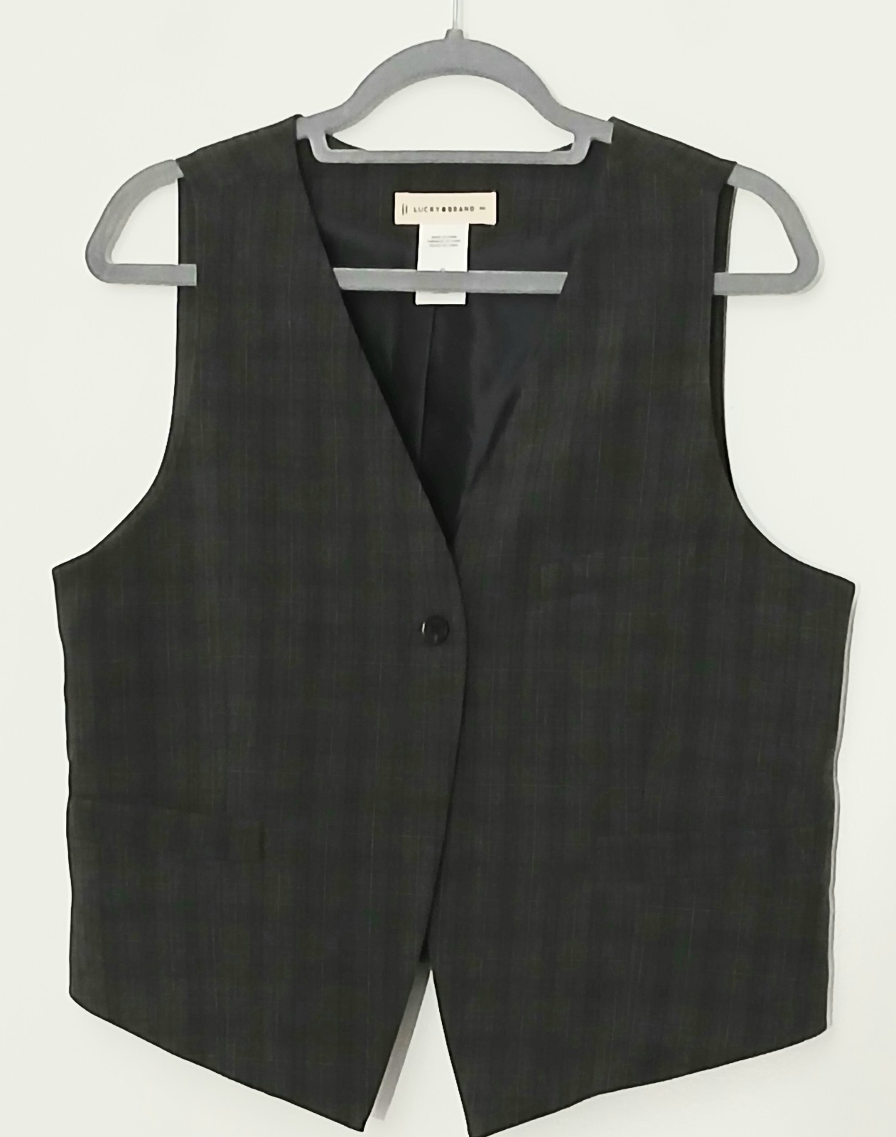 Lucky Brand Plaid Menswear Vest Women’s Size M/L Brown One Button Office