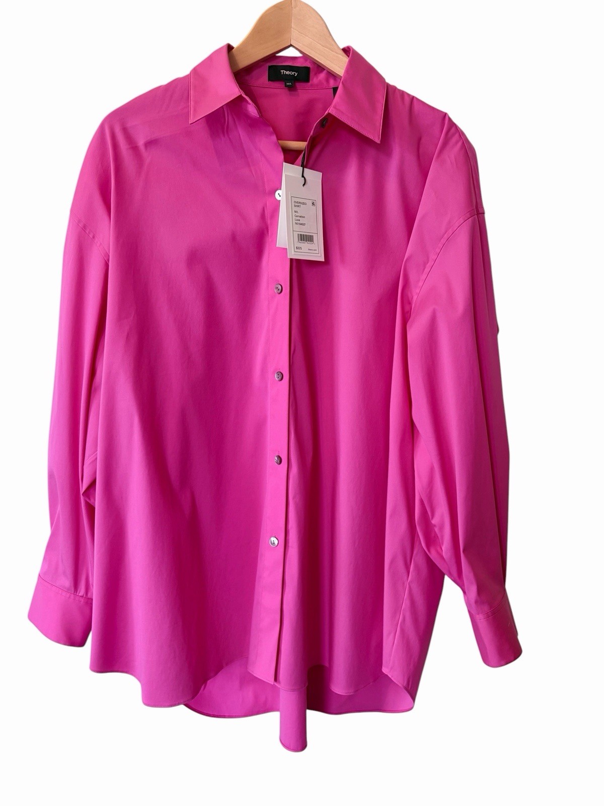 NWT Theory Oversized Shirt Pink Carnation Luxe N0104537 Size M/L Orig. $325