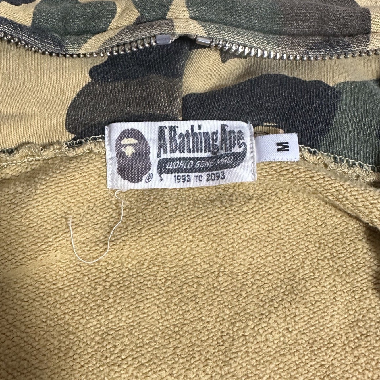 A Bathing Ape Shark Full-Zip Hoodie Medium Yellow Camo Cotton Frayed Hem