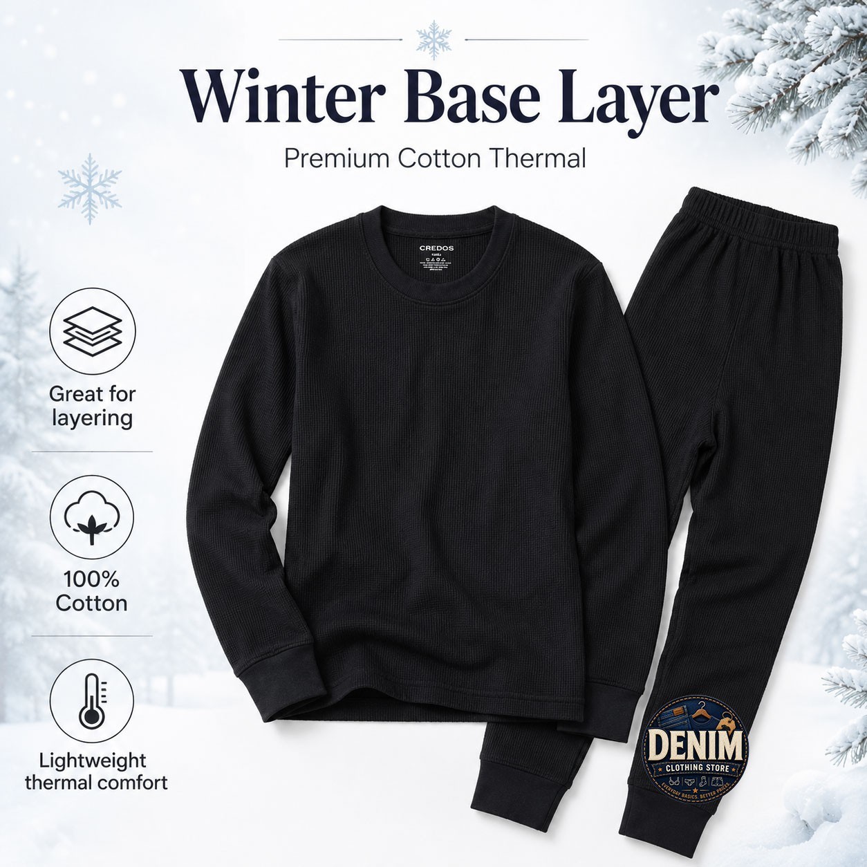 Men’s 2pc Premium Cotton Waffle Knit Stretch Thermal Underwear Top & Bottom Set