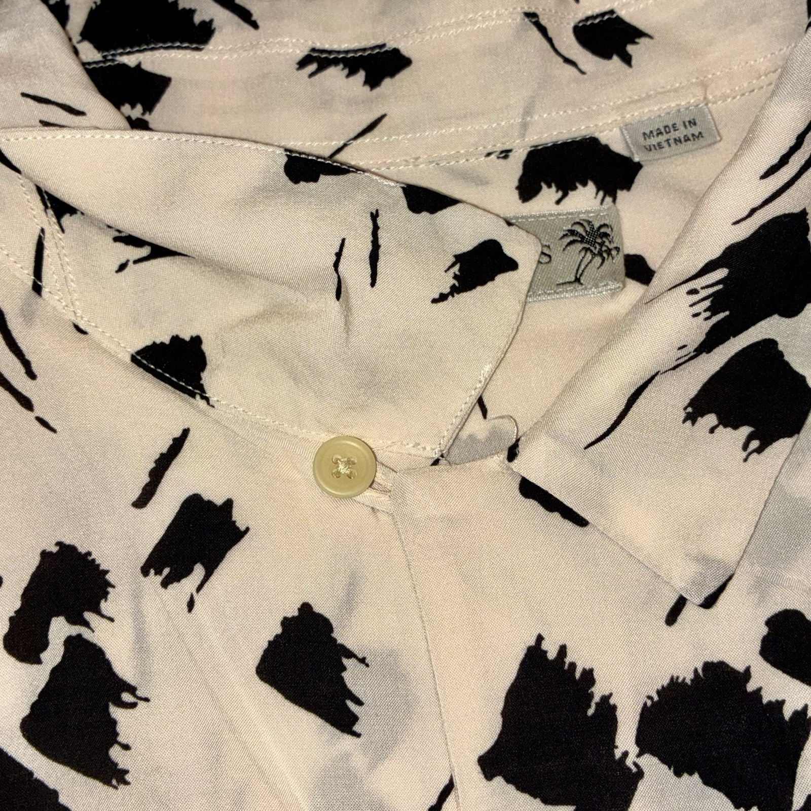 ALL SAINTS•Button Up S/sleeve Shirt Abstract VISCOSE Mens•XL White/Black Casual