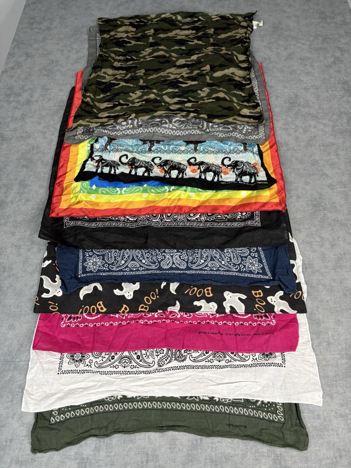 Lot of 10 Bandanas / Head Wraps Assorted Colors Paisley Elephant Camo Cotton