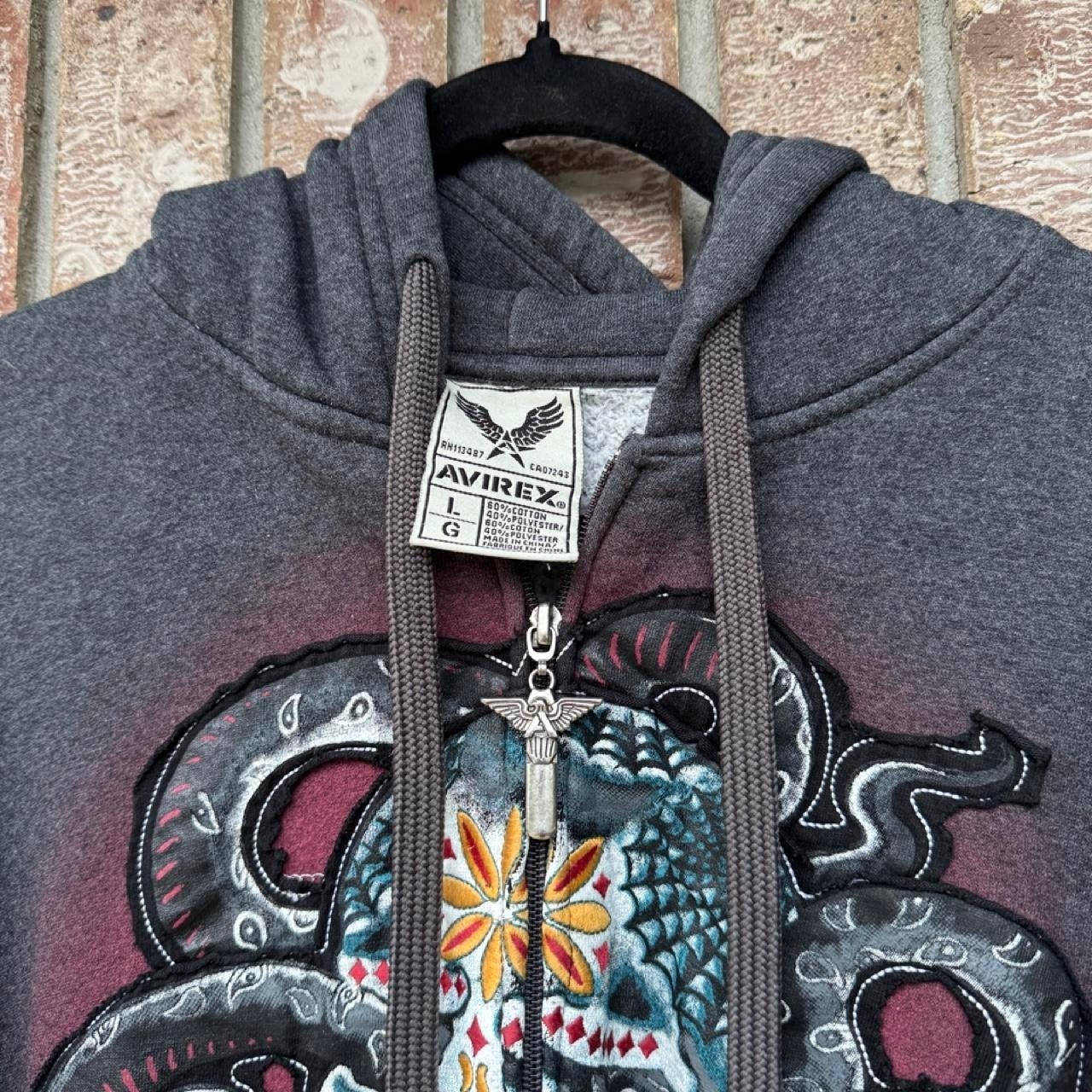 GREY AVIREX Y2K “SUGAR SKULL” ZIP UP HOODIE